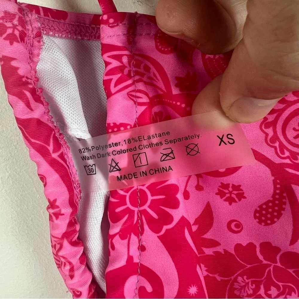 Pink Floral One Piece Swimsuit XS Paisley Feminine Side Ties Cheeky Kidcore